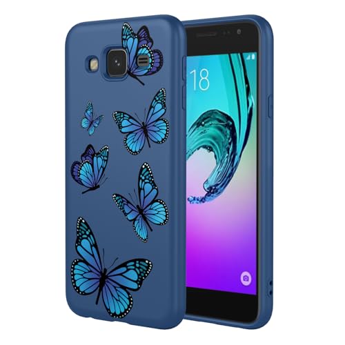 HTXWXJC Phone Case for Galaxy J3 2016 Case, SM-J320 J310 Samsung J3 2016 Case Shockproof Flexible Bumper TPU Soft Case Butterfly Pattern Phone Cover for Samsung Galaxy J3 2016 Blue Butterfly