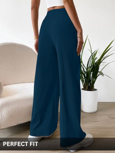 Image of Leriya Fashion Women's High Waist Wide Leg Pants |Casual Drawstring Loose Fit Lounge Trousers with Pockets| Comfortable Fashion Pants for Women
