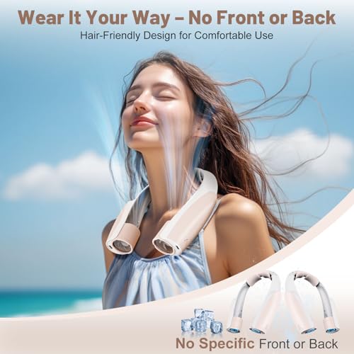 Image of AI Portable Neck Fan with 6 Powerful Speeds, 8000mAh Battery Operated USB-C Rechargeable Fan, Hands-Free 360 Cooling Neck Fan,Twistable,Ultra-Quiet Personal Fan for Women Men Office Travel(Champagne)