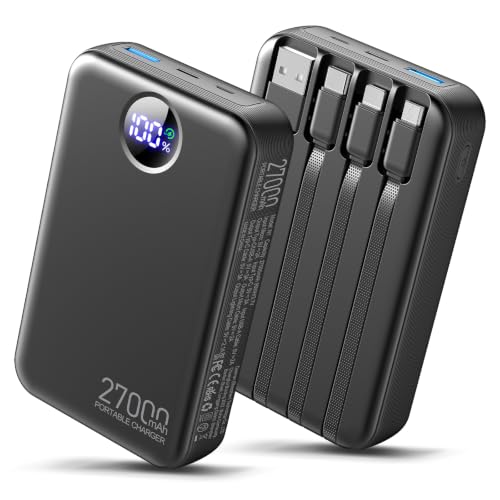 Power Bank 27000mAh with 4 Built-in Cables Portable Charger Fast Charging
