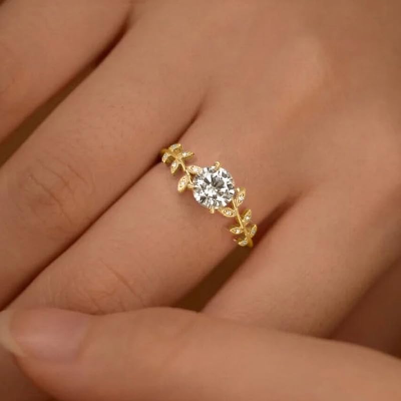 Gixaxak Moissanite Engagement Ring, Vintage Twig Curved Wedding Band for Women, 14K White Yellow Gold Vermeil, Curved Branch Moissanite Stackable Ring, Gold 9