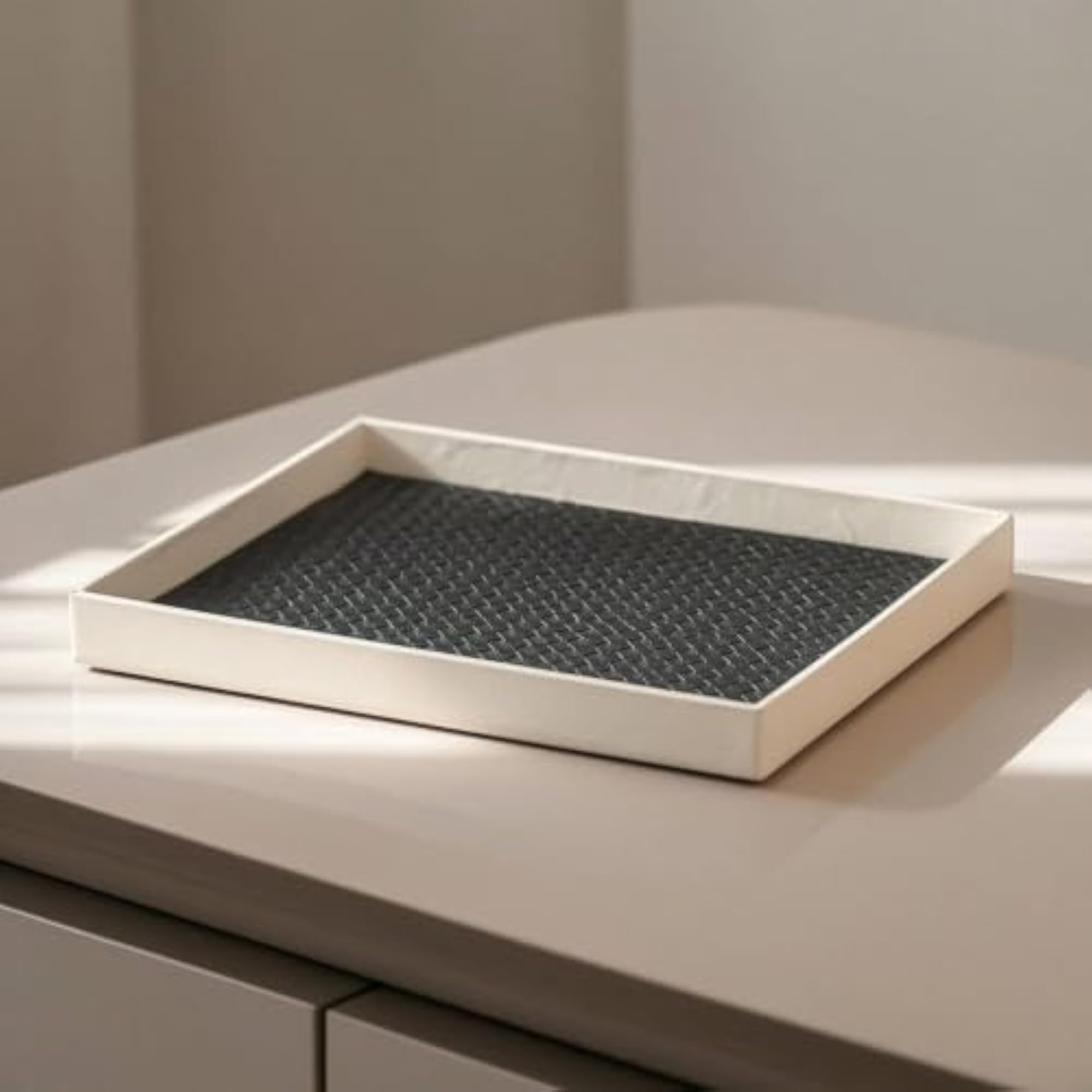 Leather-Look Decorative Tray with Woven Pattern