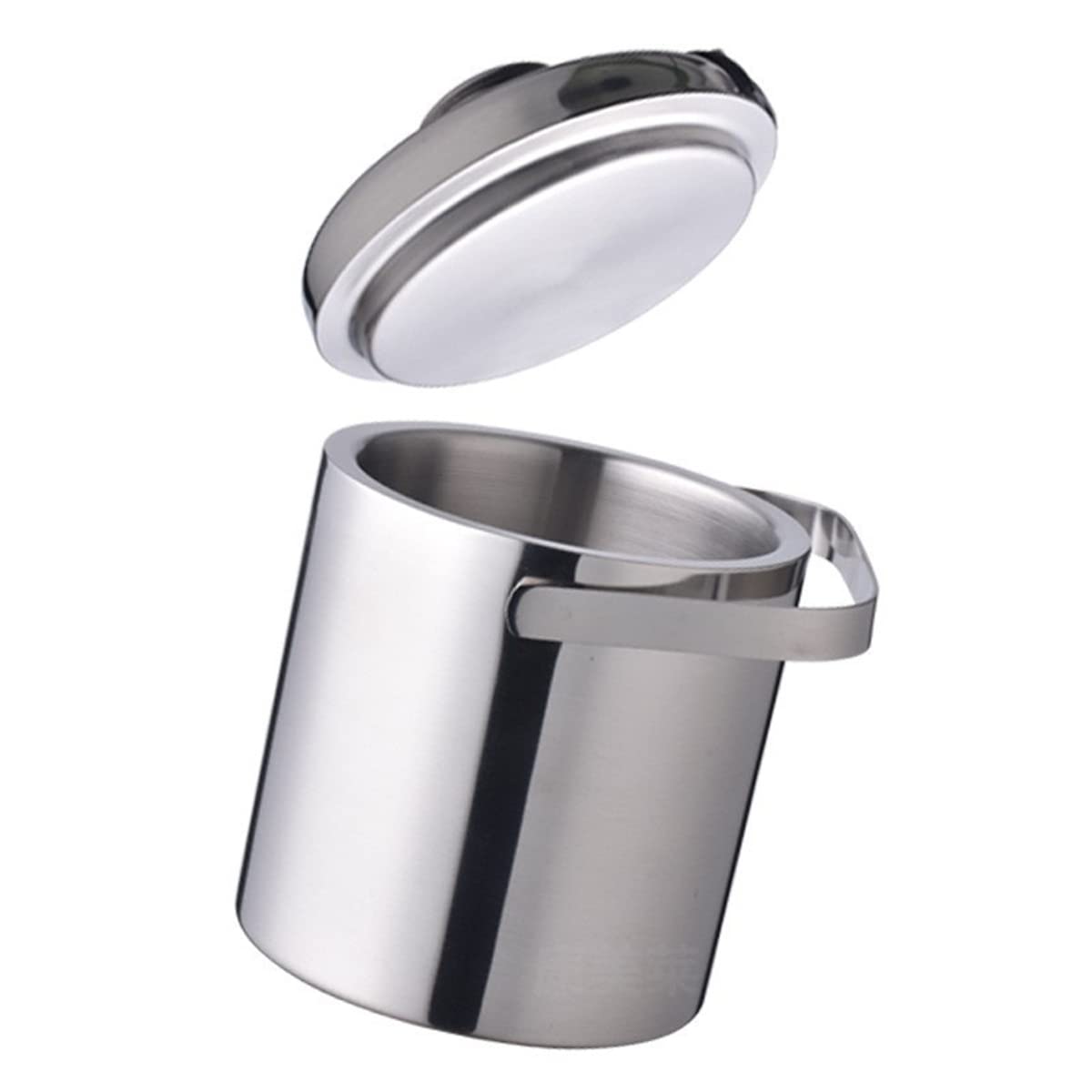 Eiskübel Edelstahl Eiswürfelbehälter isolierter Eisweinkühler tragbarer doppelwandiger Eisbehälterkorb mit Zange und Wasserfilter für Hausbar und Partys Silber 1,3 l 8,9 x 5,5 x 5,5 Zoll