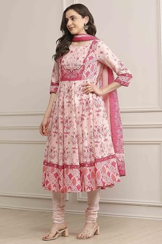 Image of BIBA Women Cotton Anarkali Printed Suit Set