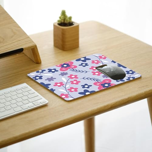 Image of Floral Mouse Pad 9 x 7.5 Inch (23 x 19 cm) | Cute Pink & Blue Flower Pattern Design | Non-Slip Rubber Base | Smooth Surface | 3mm Thick Mouse Pad for Office, Home & Study