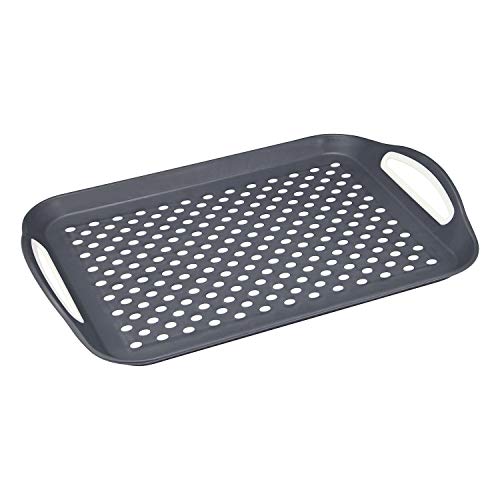 Taylor & Brown 2 x Set of Anti-Slip Rectangular Non-Slip Top and Bottom Plastic Dinner/Drinks Serving Tray with High Grip Rubber Surface, Easy Grip Handles (2 Grey) - Image 4