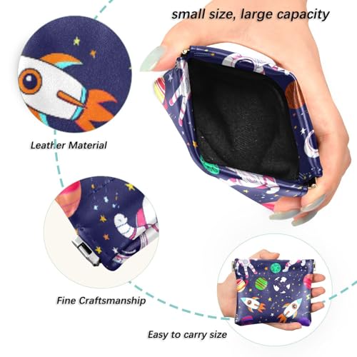 Astronauts Space Pattern Coin Purse Leather Pouch Change Purse, Squeeze Coin Pouch for Cards, Keys & Lipsticks, Unisex2