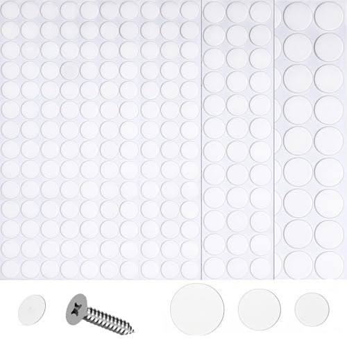 290 Pcs Screw Covers White Self-Adhesive - 12mm, 15mm, 21mm - Dustproof & Waterproof Screw Hole Covers for Furniture Screws & Cabinets,Desk,Wall,Furniture Stickers.