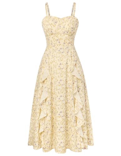 Belle Poque Women Sun Dresses 2026 Spring Summer Garden Wedding Guest Spaghetti Ruffle Tea Party Dress Yellow Purple Floral L