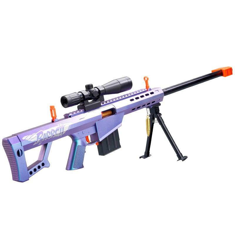E-THOL Barrett 98k Shell Ejector Soft-Head Toy Sniper Rifle for Children | Realistic Model with Soft-Head Ammunition | Includes 10 Shells | Age 3+ (Violet)