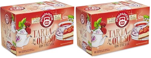 Pompadour | Infusión de Tarta de Queso con Fresas | Delicioso Sabor a Tarta de Queso con Fresas | Sin Calorías | Sin Teína | 18 Bolsitas de 2,25 Gr (Paquete de 2)