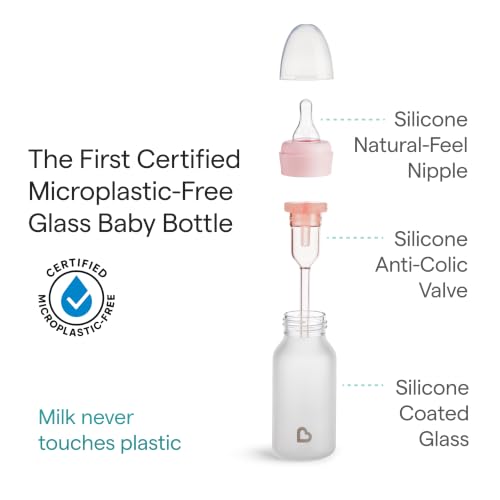 Image of Munchkin Bond Silicone Coated Glass Baby Bottles - Anti-Colic Feeding System with Natural Feel Nipples, 4 Ounce, Pink, 1 Count (Pack of 24)