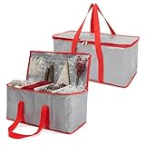Christmas Village Christmas Decoration Storage Bag 61cm – 2-pack Heavy-Duty Multipurpose Christmas Storage Bag with 4 Compartments, Pockets, Zip Closure & Handles for Wreath, Baubles, Lights & Tinsel