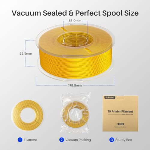 Image of ELEGOO Silk PLA Filament 1.75mm Shiny Gold 1KG - 3D Printer Filament Dimensional Accuracy + /- 0.02mm, 1kg Spool (2.2lbs) for Most FDM 3D Printers