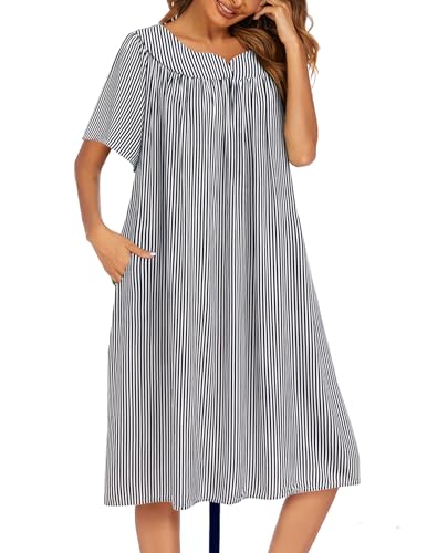 Image of Ekouaer Womens Nightgown Short Sleeve House Dress with Pockets-Floral Print Mumu Dress