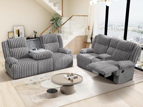 Neptane Oversized Reclining Sofa Set with Hidden Cup Holders &