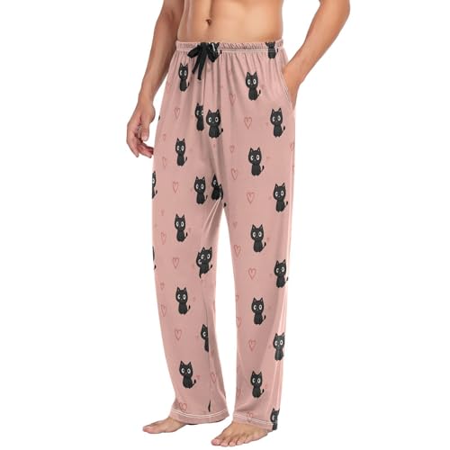 Men's Pajama Pants,Kawaii Chibi Black Cat Lounge Lightweight Sleep Bottoms Pants with Pockets Size S-XXL4