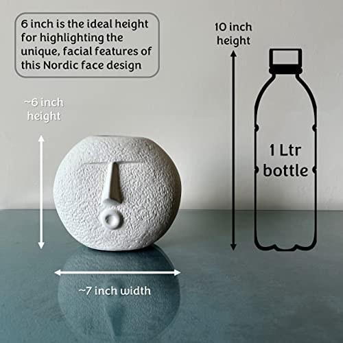 Image of Glimpse Homes Ceramic Flower Vase | Set of 2 | Upbeat Face Vase 5.5 inches & Blowing Kiss Face Vase 6 inches (White, Raw Finish)