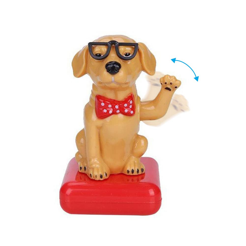 Solar Dancing Puppy Doll Ornament Figurine Shaking Solar Dashboard Sculpture Doll Toy Decor for Car, Home, Offices & Vehicle Interior Decoration (Yellow)
