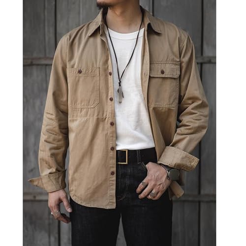 Men Business Dress Shirts Long Sleeve Button Down Casual Shirt Jacket Retro Outerwear Casual Tops with Pockets3