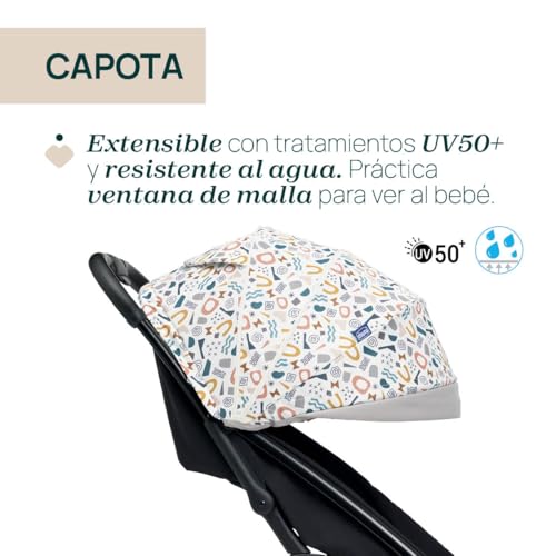 Chicco Glee, Carrito Bebé 0+ Meses-22 Kg, con Cierre Automático y Compacto, Capota Extensible con Tratamiento UV50+ Antilluvia, Respaldo Reclinable y Ajustable y Reposapiés, Azul - imagen 6