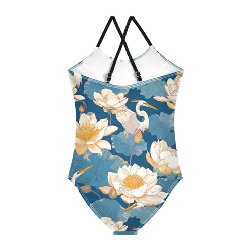 KLL Seamless Pattern Heron Bird Water Lily Toddler Girl 1 Piece Swimsuits Summer Swimwear Adjustable Strap Cute2