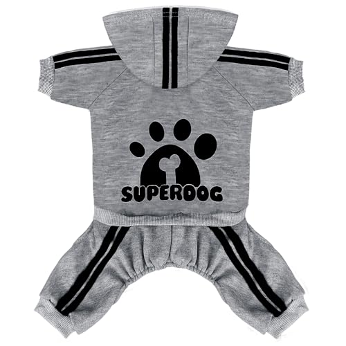 LONTEPET Dog Hoodie 4 Legs Jumpsuit for Small Dogs Puppy Clothes Dogs Pullover Sweatshirt Cotton Doggie Winter Coat Cat Apparel (XX-Small, Grey)