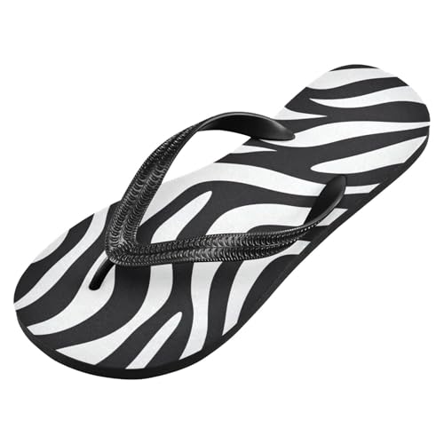 Black White Zebra Print Beach Summer Casual Flip Flop Sandals Non-Slip Quick Dry for Women Men 214A4481