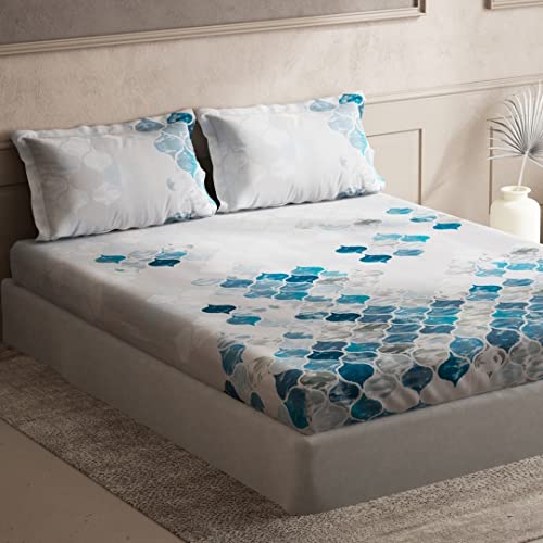 Image of DDECOR - Jaali 100% Cotton Double Bedsheet with 2 Pillow Covers, King Size, Blue