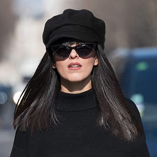 Siggi Womens Merino Wool Visor Beret Newsboy Cabbie Cap Winter Hats With Lining Spring 67145_Black,Medium #TOP4