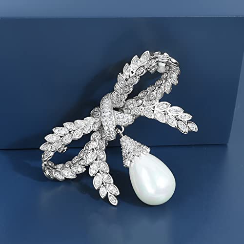 Image of Elegant Love Bow Brooch Micro Pave Cubic Zirconia Bowknot Wedding Bride Mother Brooch Pin Ribbon Shape Jewelry Brooch Breastpin