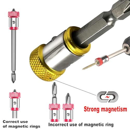 Image of 3 pieces of reinforced magnetic screw ring clamp, equipped with a set of 3 screws, compatible with 1 /4 inch 6.35mm hexagonal screwdriver and electric drill bit universal screwdriver head magnetic ring