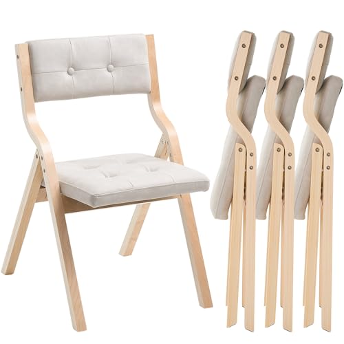 VEVOR Chaise Pliante en Bois avec Coussin, Lot de 4, Chaise de Salle à Manger Portable rembourrée Moderne avec Coussin d'assise Pliable, pour Cuisine,...