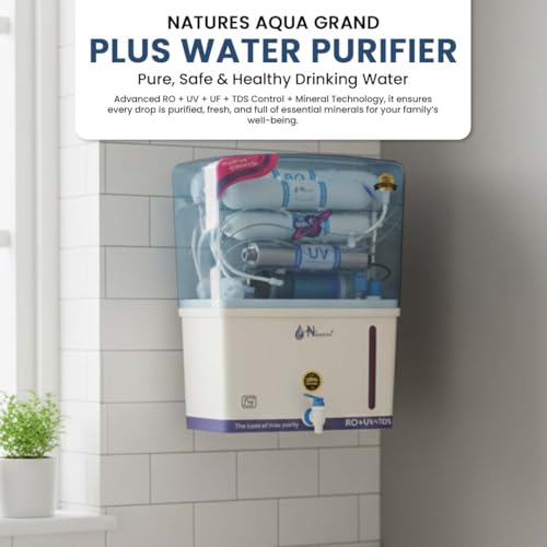Image of Natures Aqua Grand RO UV Water Purifier, 12L Capacity, Wall Mount, White Plastic, Advanced TDS Control with UV+UF Protection, Electric Powered