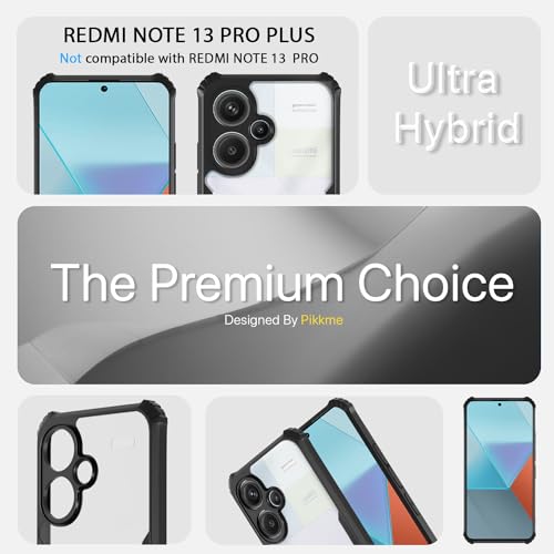 Image of Pikkme Redmi Note 13 Pro Plus 5G Back Cover | Crystal Clear Transparent Back | Ultra Hyrbid | Full Camera Protection | Raised Edge | Bumper Back Case (Black)