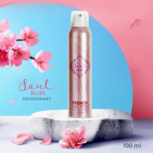 Image of French Factor Soul Combo Pack of 3 Deodorant Body Spray for Women | Soul Bliss, Soul Charm & Soul Deo | Long Lasting Fragrance | Luxury Gift Set Women | Made in India | 150ml Each