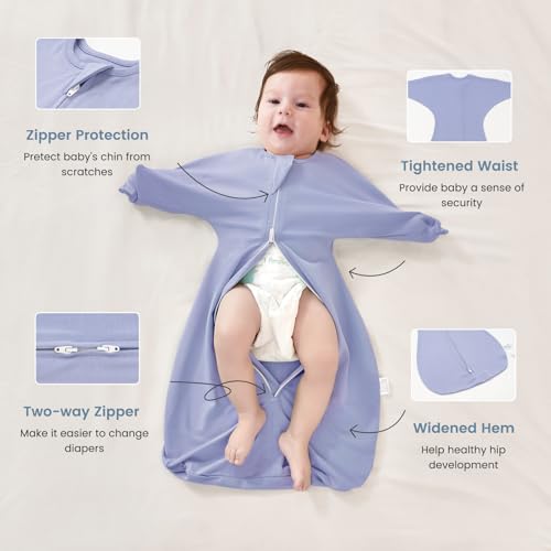 Image of ZIGJOY Swaddle Sleep Sack 6-12 Months, 1.0 Tog Cotton Baby Swaddle Blanket | 100% Cotton - Soft & Breathable & Non-shrink, 2-way Zipper for Easy Diaper Changes, Long Sleeves Allow Self-soothing