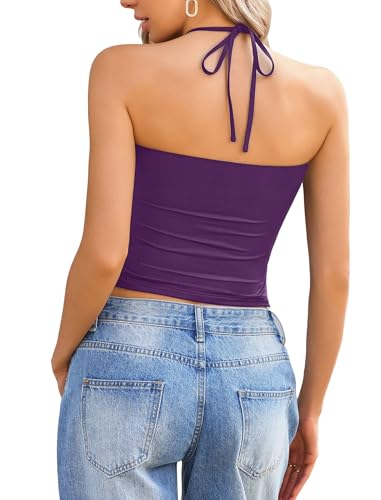 Image of Avidlove Halter Tops for Women Going Out Double Lined Sexy Crop Tank Top Ruched Slim Fit Cami Y2K Outfits Womens Summer Tops