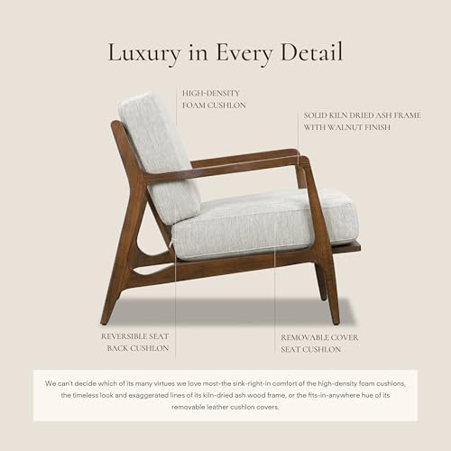 Image of Poly & BARK Verity Fabric Accent Chair - Fabric Armchair with Walnut Wood Frame - Fashion-Forward Lounge Seating for Living Room - Upholstered in Bright Ash