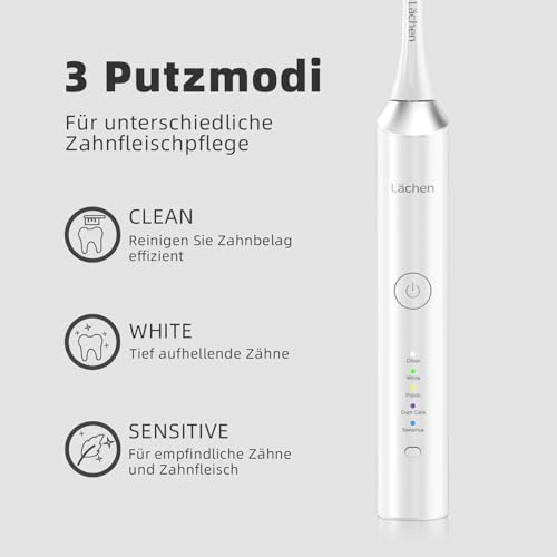 Lächen Elektrische Schallzahnbürste, 5 Modi mit Reise-Etui，– IPX8 (weiß) – Ansicht 2