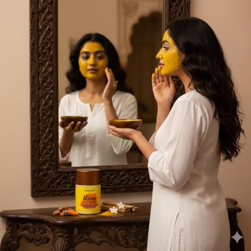 Image of HerbtoniQ Ubtan for Face & Body Pack | Haldi Ceremony Full Body Ubtan Powder for Deep Cleansing, Tan Removal, and Glowing Skin | Soap Alternative | Unisex | (500g Jar, 9 Herbs)