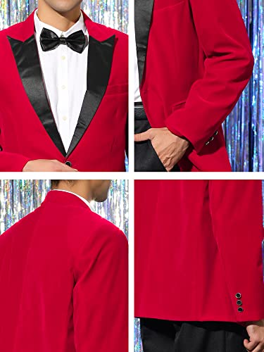 Lars Amadeus Men's Red 2 Piece Suits Peaked Lapel One Button Tuxedo Slim Fit Velvet Blazer Party Dinner Jacket & Pants Small #TOP6