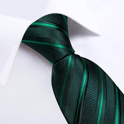 Image of DiBanGu Mens Tie Silk Plaid Striped Necktie and Pocket Square Cufflinks Tie Clip Set with Gift Box Formal Wedding Party