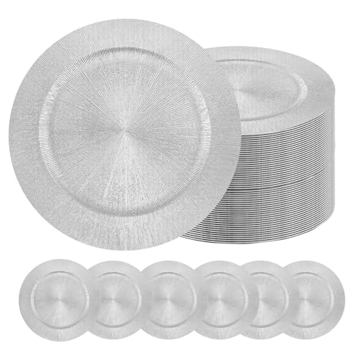 100 Pack Silver Charger Plate Bulk,13 Inch Silvers Plastices Chargers Plates Dinner Round Tray Tableware Dish For Table Setting Wedding Holidays partys Decors Decors(Glitter Silvers) 100 Pack Silver Charger Plate Bulk,13 Inch Silvers Plastices Chargers Plates Dinner Round Tray Tableware Dish For Table Setting Wedding Holidays partys Decors Decors(Glitter Silvers)