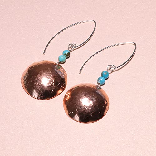 Handmade Quality Hammered Copper Dome Earrings Accented With Turquoise Beads | Boho, American West – Statement Earrings For Women | Teens, And Girls | Made In The Usa, Aretes #TOP5