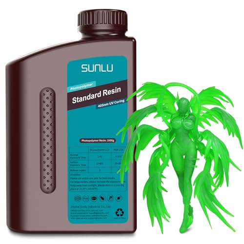 Image of SUNLU 3D Printer Resin 1kg, Fast Curing Standard 3D Resin for LCD DLP SLA 3D Printers, 395 to 405nm UV Curing 3D Printing Liquid Photopolymer Resin, Low Shrinkage, High Precision, 1000g, Clear Green