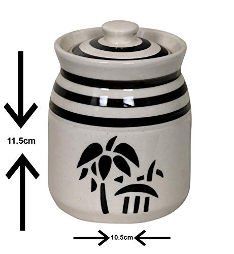 Image of Ceramic Jar With Lid Food Storage Container Canister Martaban Barni Jar for Kitchen (White, 500 Grams)