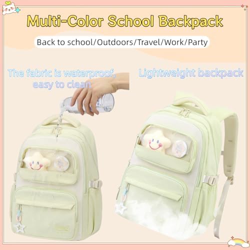 LANSHIYA School Backpack for Teen Girls, Black Book Bag for Elementary Middle School, Kawaii Travel Daypack with Star Accessories - 5