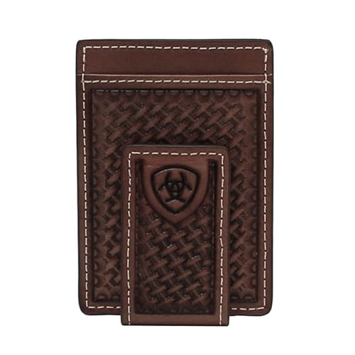 Pince à billets homme portefeuille marron clair ARIAT en cuir tressé