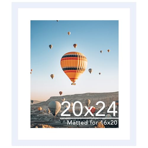 Image of JCJMY 20x24 Picture Frame with 16x20 Mat, Display Photo 16x20 with Mat or 20 x 24 Without Mat, Wall Hanging Large 20 by 24 Poster Frame with Plexiglass, White